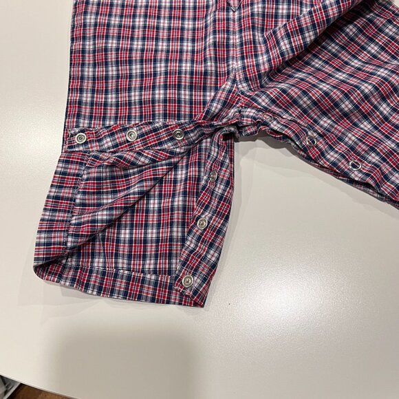 Ralph Lauren Red White & Blue Plaid Romper, Snaps, Cotton, 9 Mos - Picture 7 of 8